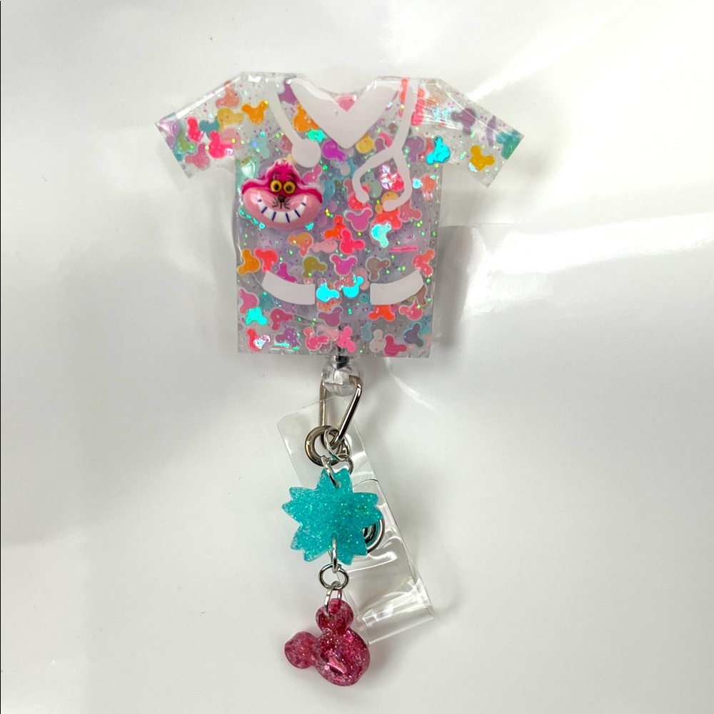 New Treasurer Cat Badge Reel with charms Mickey mouse glitter
